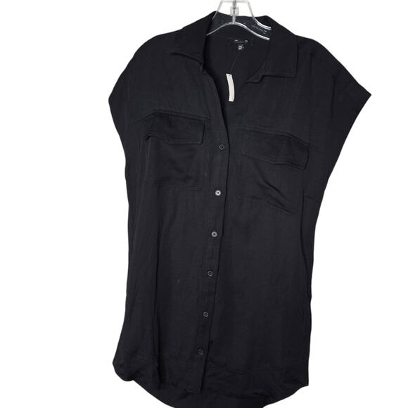 Madewell Utility Button Front Mini Dress Black Linen Blend Relaxed XXS NWT - Picture 2 of 11